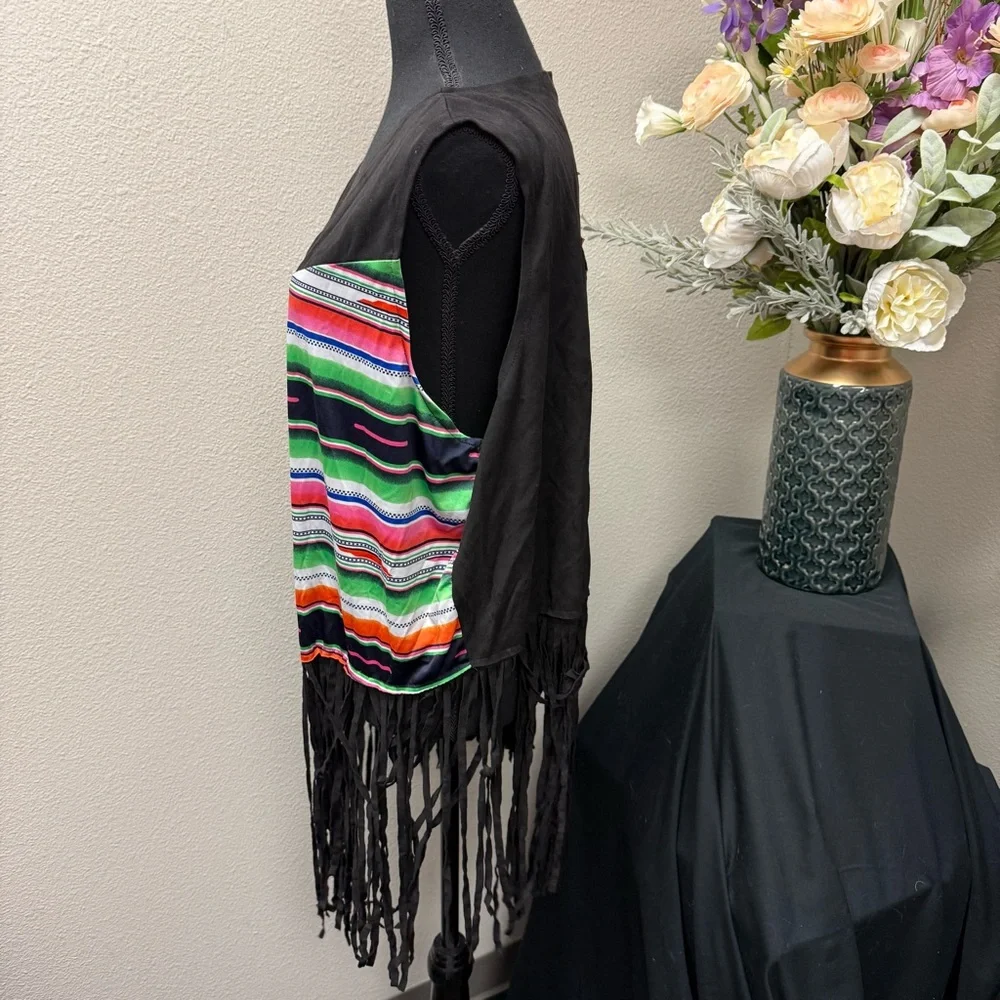 Southern Stitch Serape Fringe Vest 2XL-3XL Western Boho Festival Layer - Picture 2 of 8
